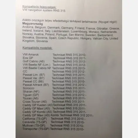 VW RNS315 2022 navigációs térkép SD