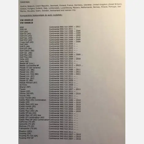 VW RNS510 navigációs térkép DVD (V17)